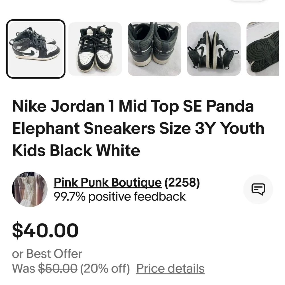 NIKE JORDAN MID TOP PANDA ELELPHANT SNEAKERS Youth Size 1